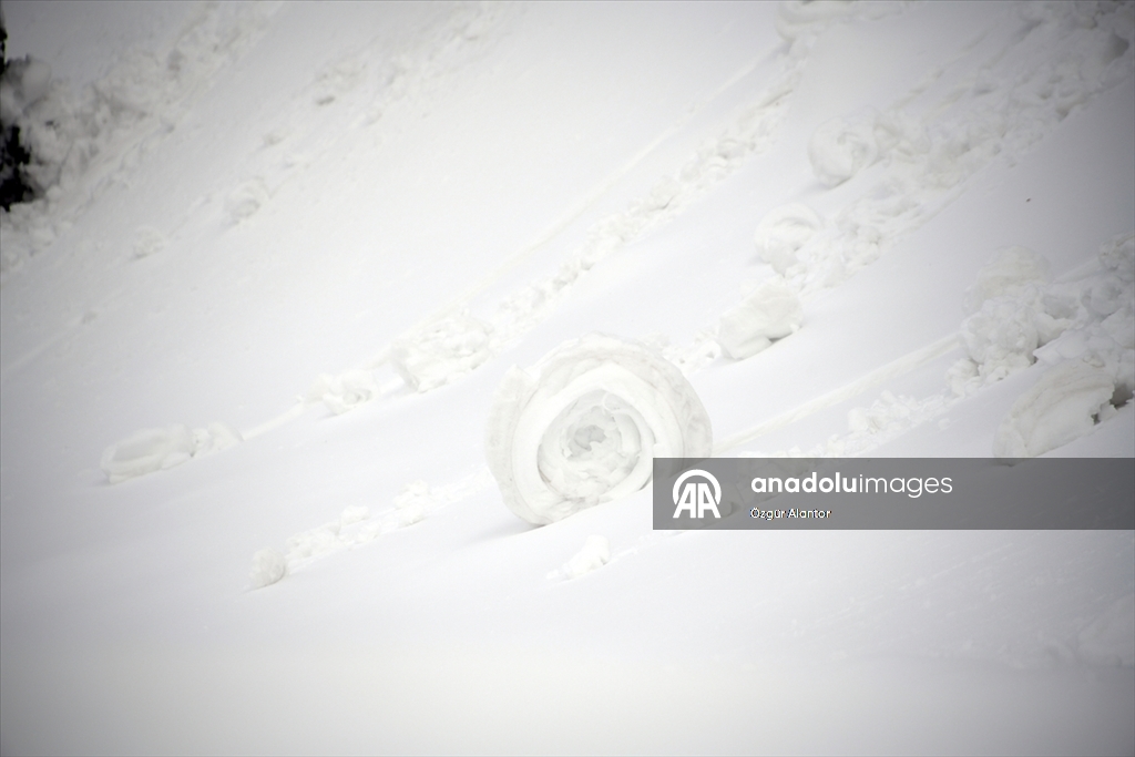 Doğada ender oluşan kar ruloları Ilgaz Dağı'nda görüntülendi