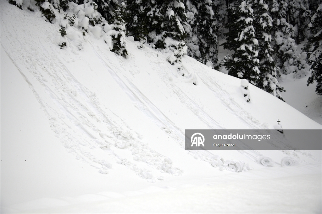 Doğada ender oluşan kar ruloları Ilgaz Dağı'nda görüntülendi