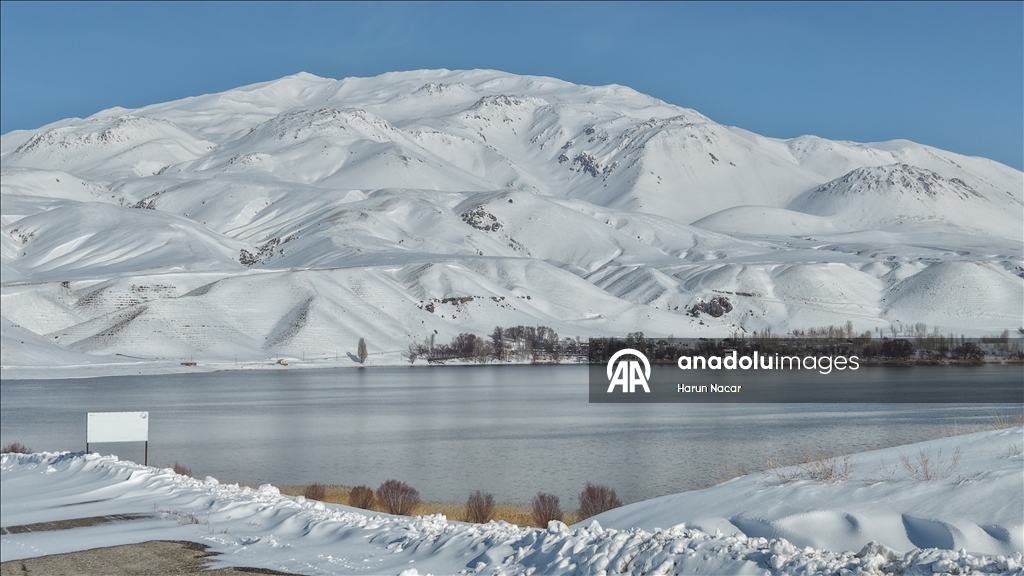 Mount Suphan and Lake Aygir covered in snow in Turkiye's Bitlis
