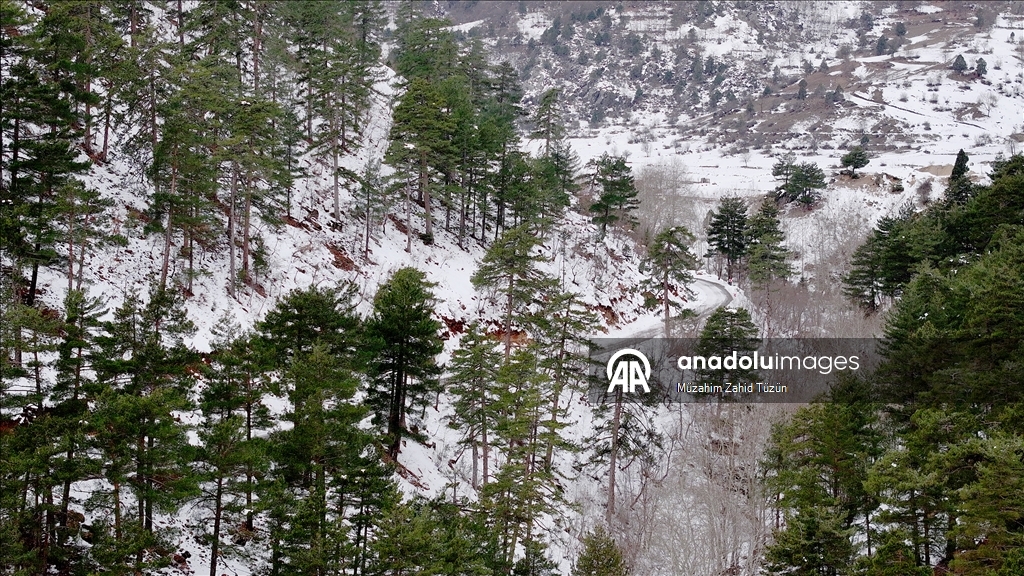 Снежную красоту в районе Аладаглар запечатлели с дрона