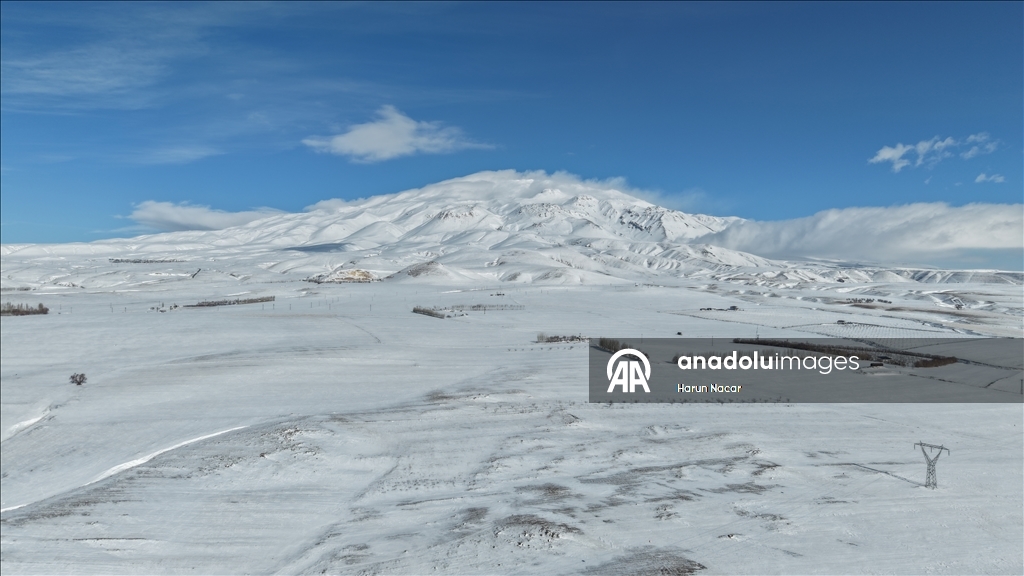Mount Suphan and Lake Aygir covered in snow in Turkiye's Bitlis