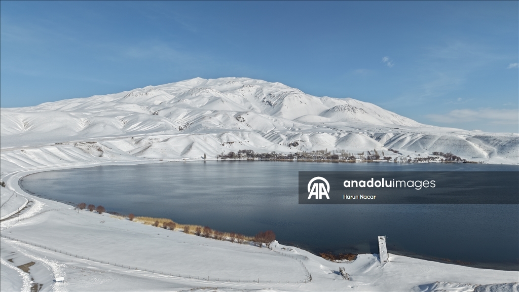 Mount Suphan and Lake Aygir covered in snow in Turkiye's Bitlis