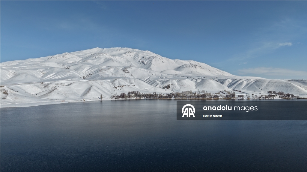 Mount Suphan and Lake Aygir covered in snow in Turkiye's Bitlis