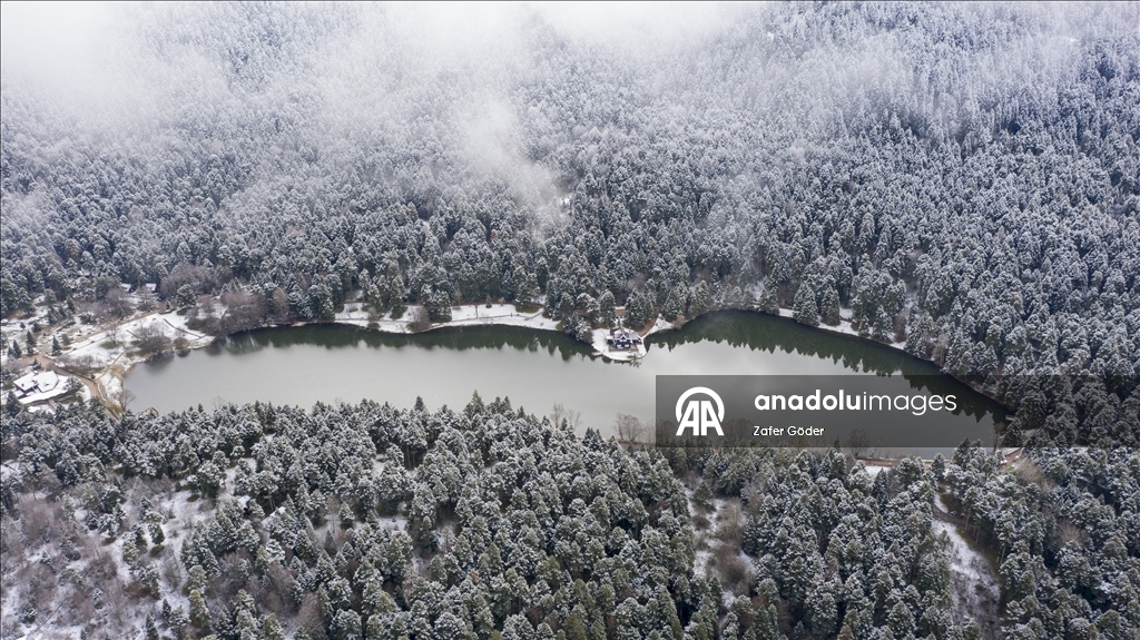 Golcuk Nature Park after snowfall in Turkiye's Bolu