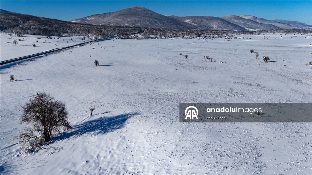 Bosna Hersek’te Vrtoce köyü beyaza büründü