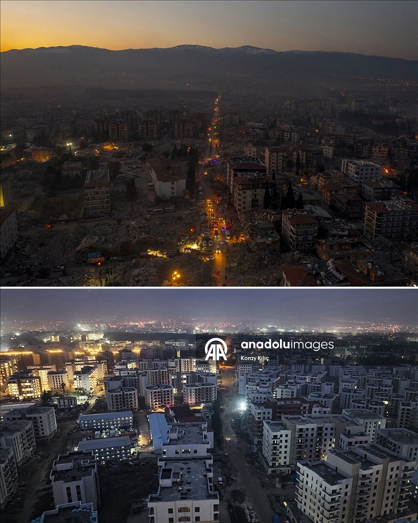 6 ŞUBAT DEPREMLERİNİN ÜÇÜNCÜ YILI - Depremlerin yıktığı Hatay'ın 3 yıl önceki hali ve yeniden inşası aynı karelerde