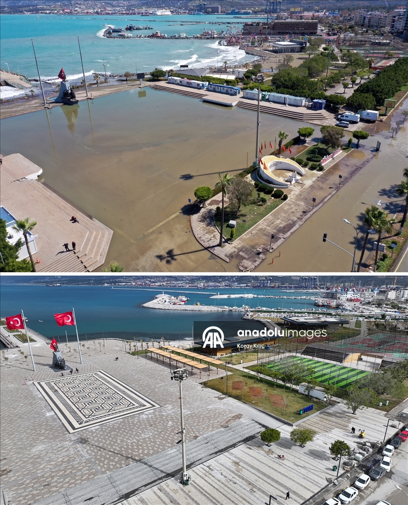 6 ŞUBAT DEPREMLERİNİN ÜÇÜNCÜ YILI - Depremlerin yıktığı Hatay'ın 3 yıl önceki hali ve yeniden inşası aynı karelerde