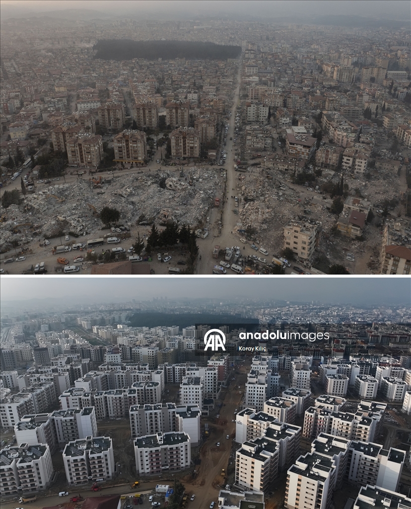 6 ŞUBAT DEPREMLERİNİN ÜÇÜNCÜ YILI - Depremlerin yıktığı Hatay'ın 3 yıl önceki hali ve yeniden inşası aynı karelerde