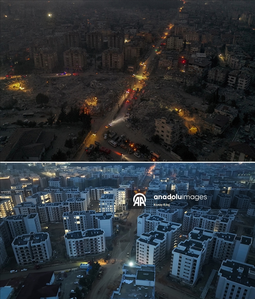 6 ŞUBAT DEPREMLERİNİN ÜÇÜNCÜ YILI - Depremlerin yıktığı Hatay'ın 3 yıl önceki hali ve yeniden inşası aynı karelerde