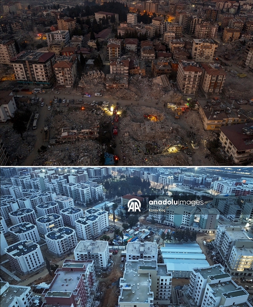 6 ŞUBAT DEPREMLERİNİN ÜÇÜNCÜ YILI - Depremlerin yıktığı Hatay'ın 3 yıl önceki hali ve yeniden inşası aynı karelerde