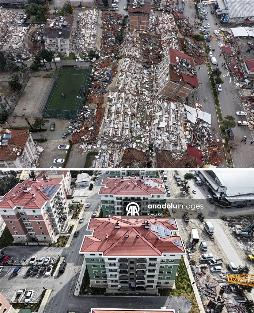 6 ŞUBAT DEPREMLERİNİN ÜÇÜNCÜ YILI - Depremlerin yıktığı Hatay'ın 3 yıl önceki hali ve yeniden inşası aynı karelerde