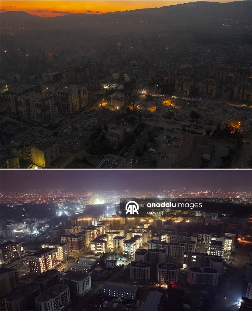 6 ŞUBAT DEPREMLERİNİN ÜÇÜNCÜ YILI - Depremlerin yıktığı Hatay'ın 3 yıl önceki hali ve yeniden inşası aynı karelerde