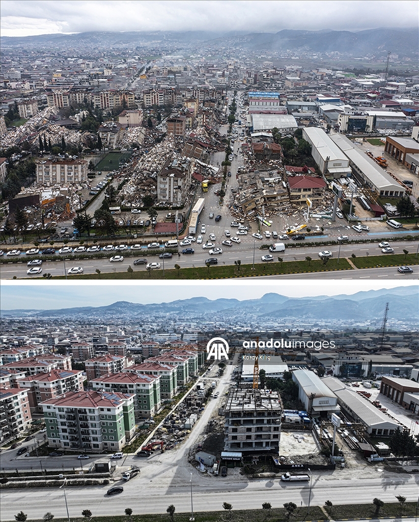 6 ŞUBAT DEPREMLERİNİN ÜÇÜNCÜ YILI - Depremlerin yıktığı Hatay'ın 3 yıl önceki hali ve yeniden inşası aynı karelerde