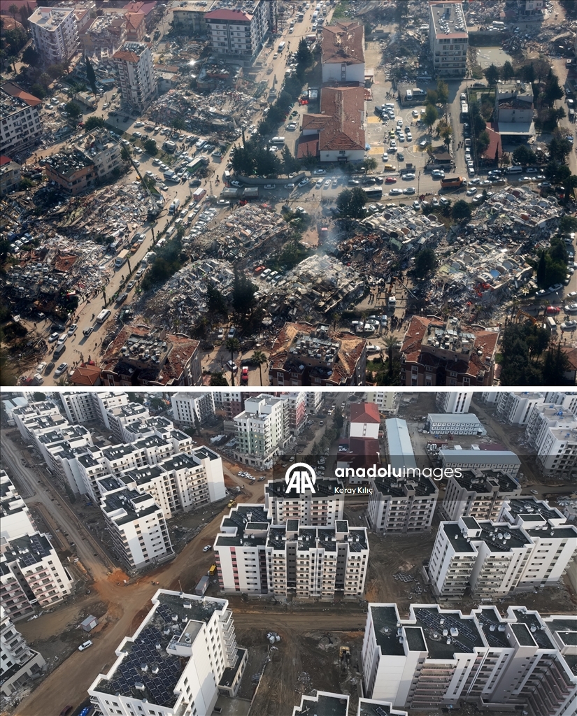 6 ŞUBAT DEPREMLERİNİN ÜÇÜNCÜ YILI - Depremlerin yıktığı Hatay'ın 3 yıl önceki hali ve yeniden inşası aynı karelerde