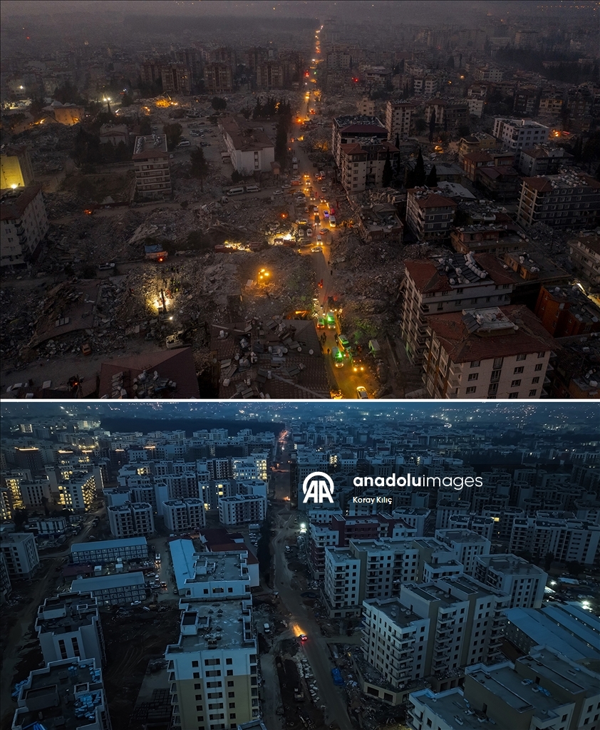 6 ŞUBAT DEPREMLERİNİN ÜÇÜNCÜ YILI - Depremlerin yıktığı Hatay'ın 3 yıl önceki hali ve yeniden inşası aynı karelerde