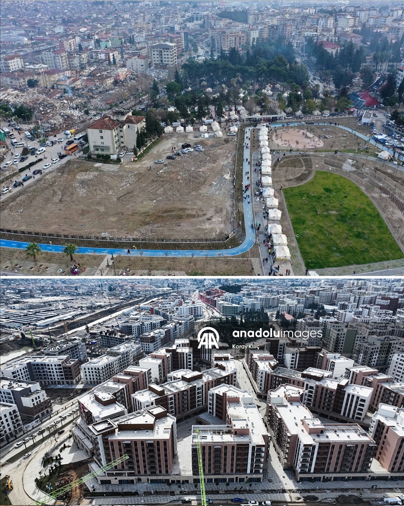 6 ŞUBAT DEPREMLERİNİN ÜÇÜNCÜ YILI - Depremlerin yıktığı Hatay'ın 3 yıl önceki hali ve yeniden inşası aynı karelerde
