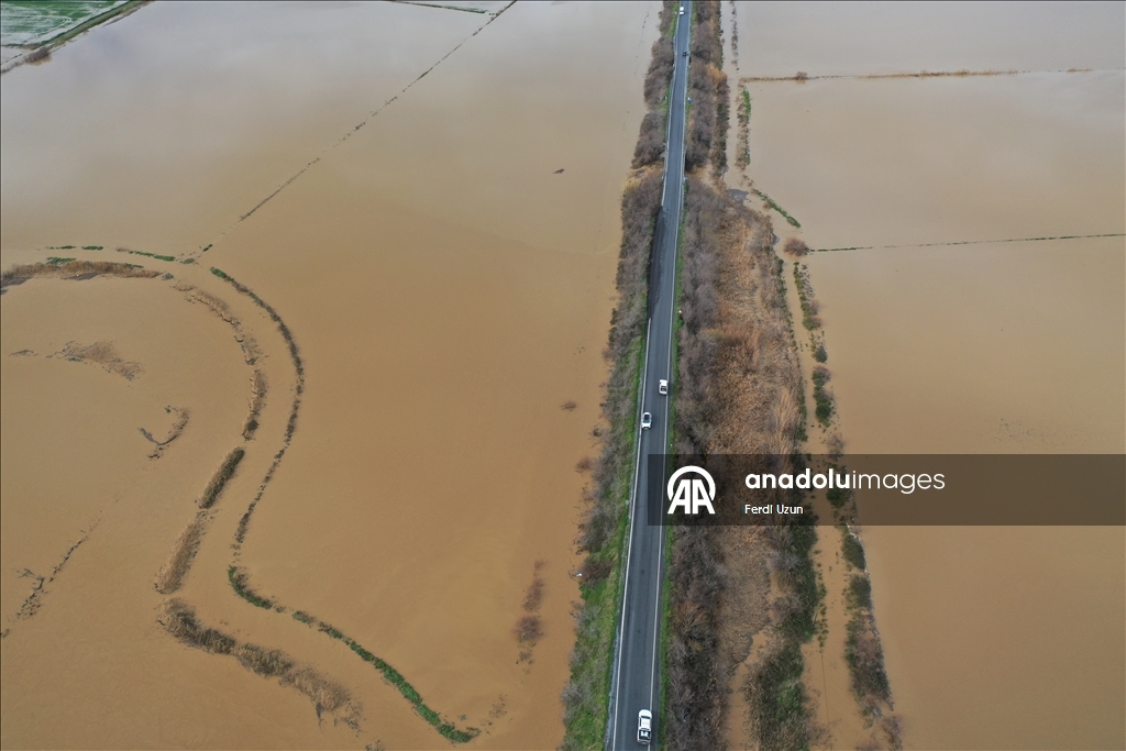Aydın'da Büyük Menderes Nehri taştı, ekili alanlar su altına kaldı