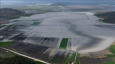 Tarlaları su altında kalan çiftçiler, açtıkları kuyular ve düdenlerle suyu yer altına aktarıyor