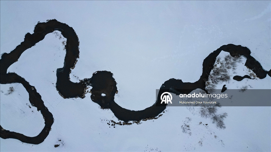 Erzurum'da karla kaplanan mendereslerde kış güzelliği 4