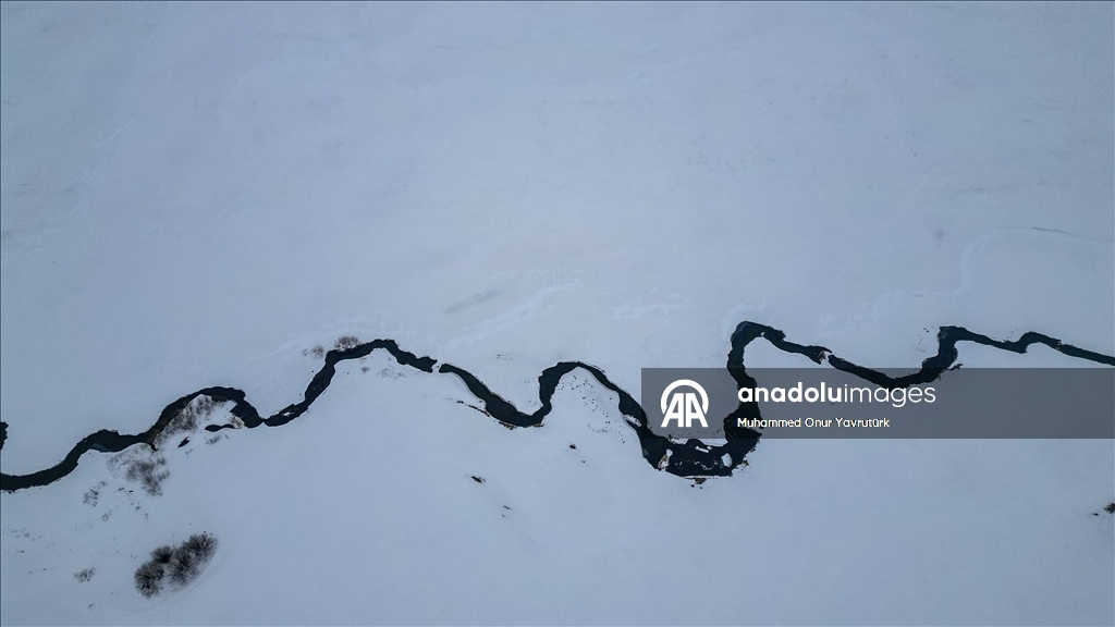 Erzurum'da karla kaplanan mendereslerde kış güzelliği 5