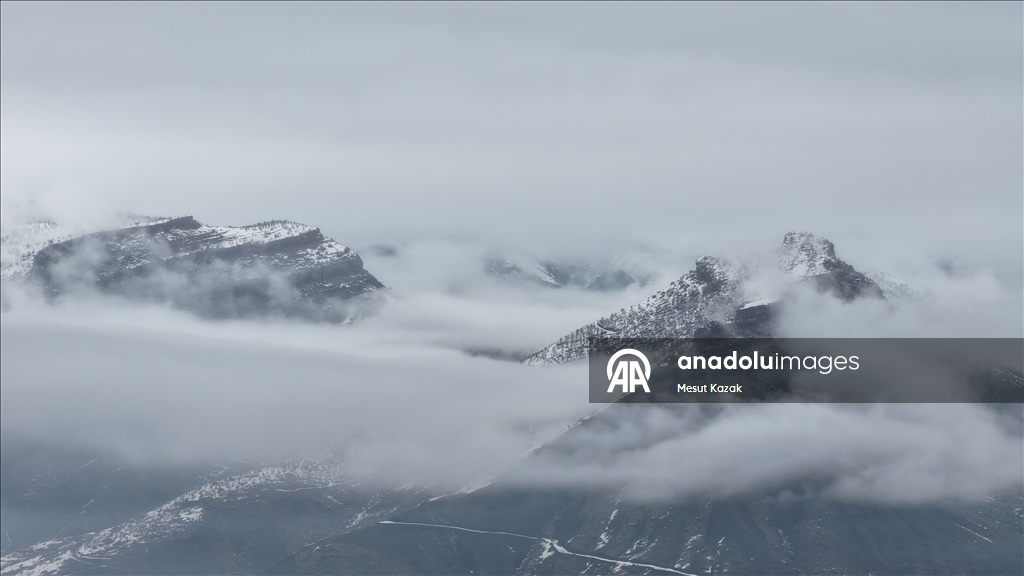 Snowmelt-fed waterfalls flow in Hakkari