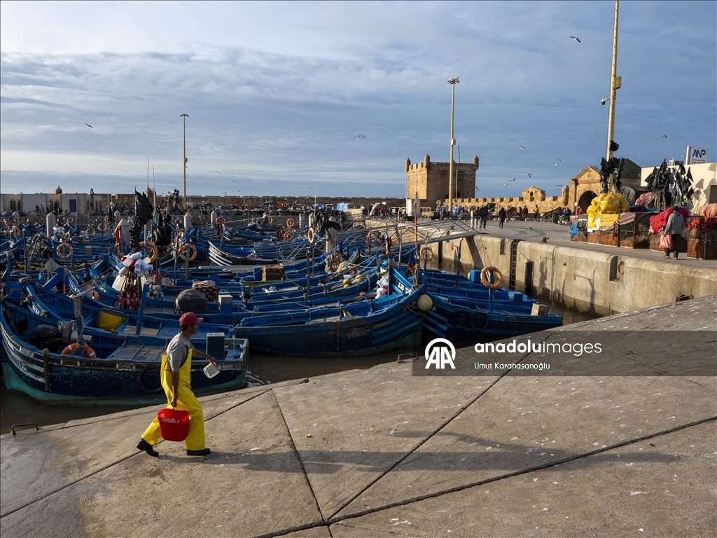 Fishermen continue their daily work at the port in the city of Essaouira, Morocco.
