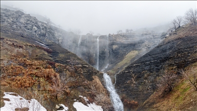 Snowmelt-fed waterfalls flow in Hakkari