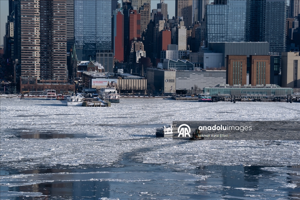 Ледяные глыбы на Гудзоне после двухнедельных морозов