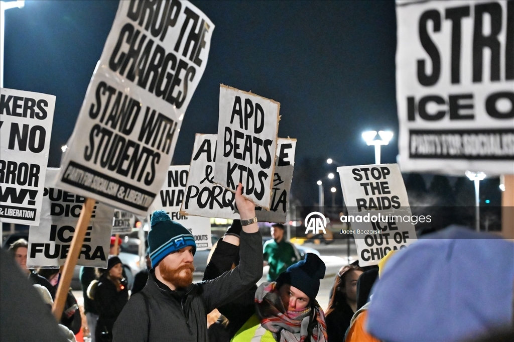 Demonstrators protest outside Aurora police headquarters over student detentions