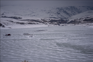 Demirdoven Dam in Türkiye's Erzurum frozen due to cold weather