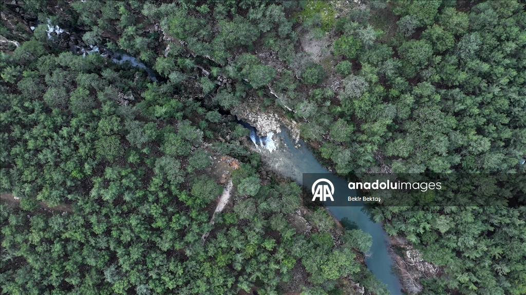 Şelaleya Guverê ya Antalyayê bi ava berf û baranê cardin gur bû