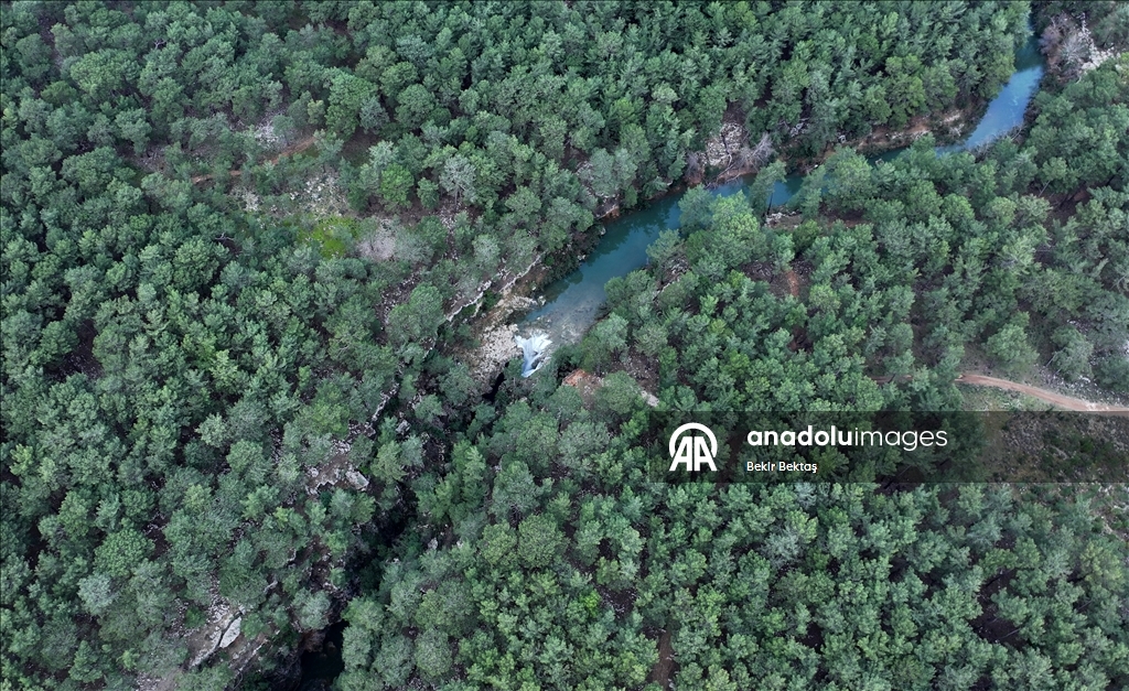 Şelaleya Guverê ya Antalyayê bi ava berf û baranê cardin gur bû