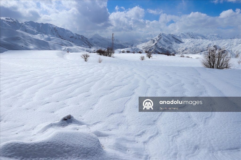 Li Hekariyê dîmenên pêlên ku ji ber bayê li ser berfê çêbûne balê dikişînin