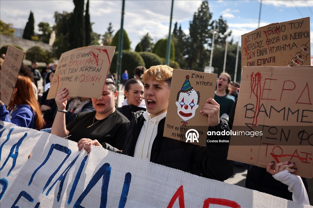 Students in Athens rally to mark the third anniversary of Tempi railway collision