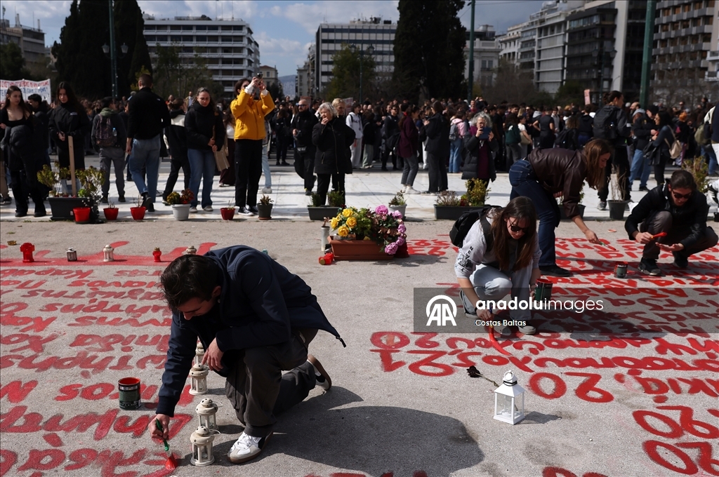 Students in Athens rally to mark the third anniversary of Tempi railway collision