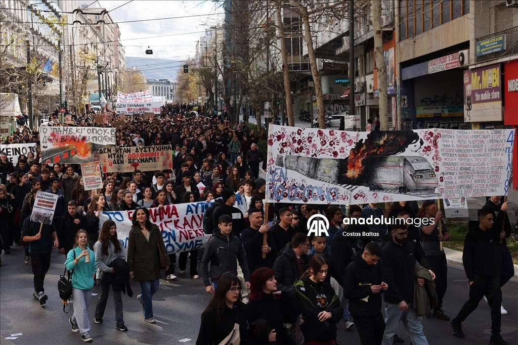 Students in Athens rally to mark the third anniversary of Tempi railway collision
