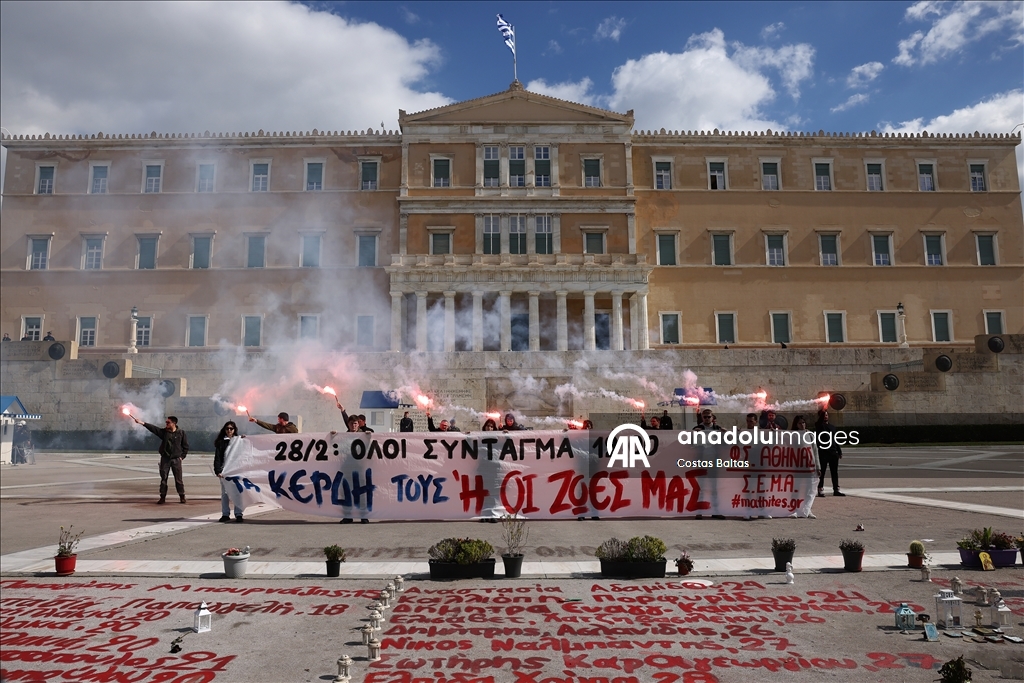 Students in Athens rally to mark the third anniversary of Tempi railway collision