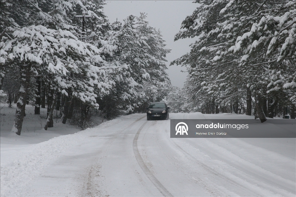 Bolu'nun yüksek kesimlerinde kar etkili oldu