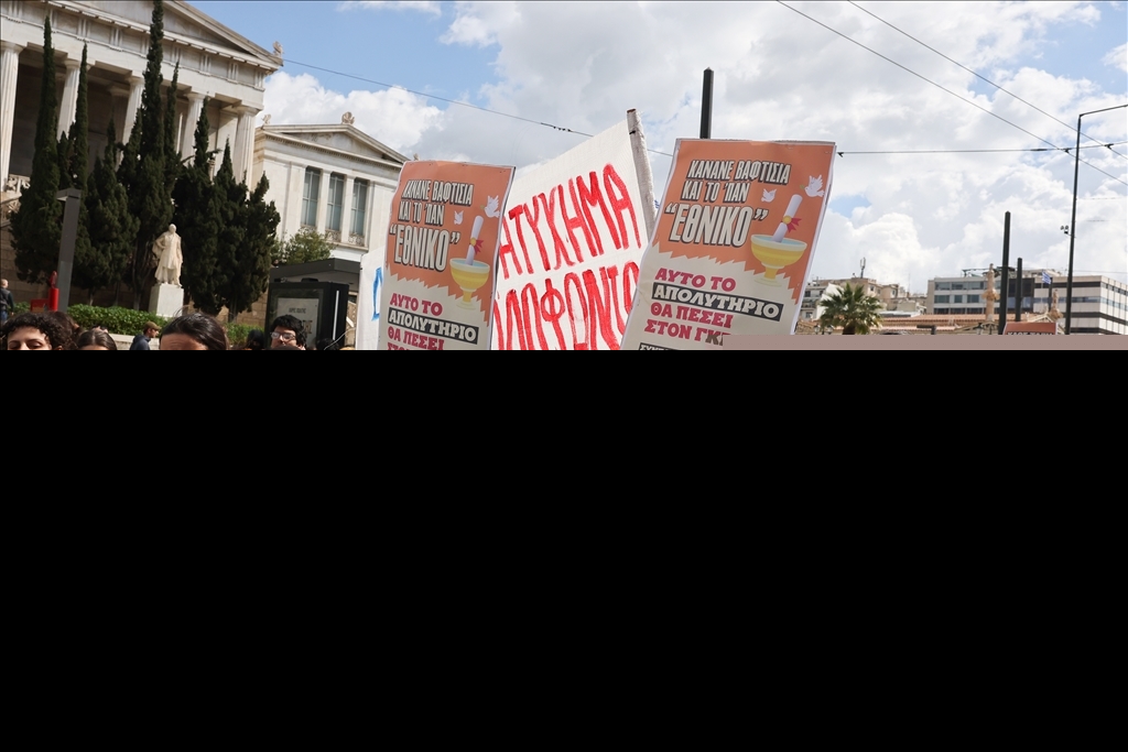 Students in Athens rally to mark the third anniversary of Tempi railway collision