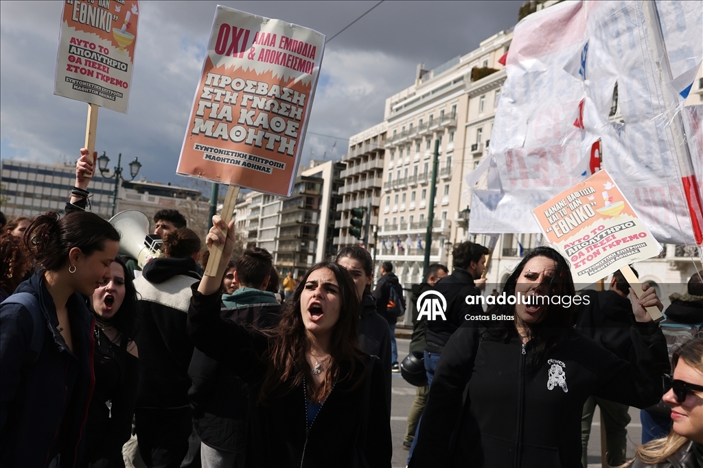 Students in Athens rally to mark the third anniversary of Tempi railway collision