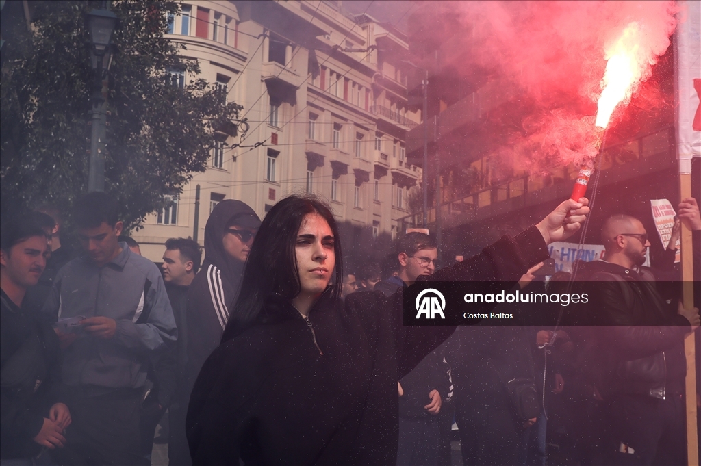 Students in Athens rally to mark the third anniversary of Tempi railway collision