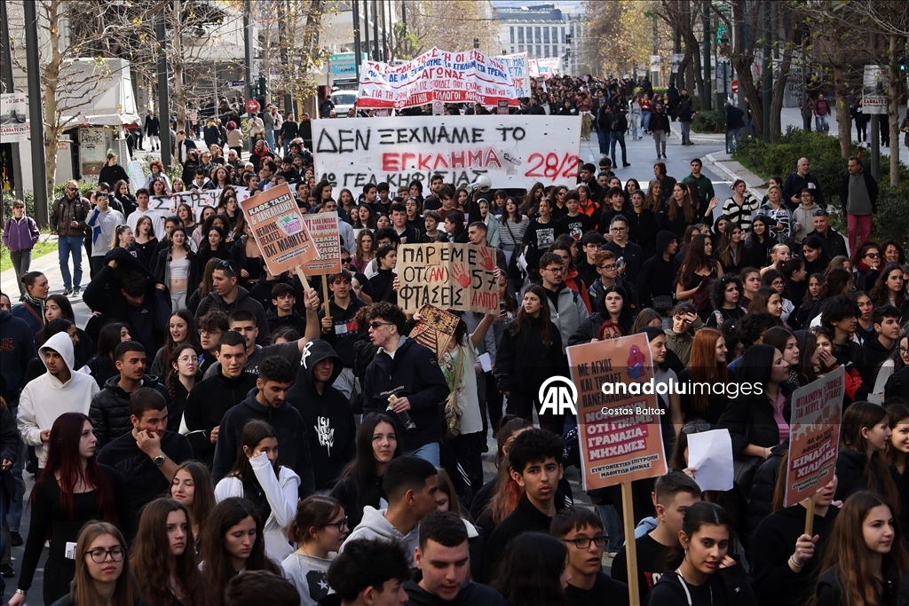 Students in Athens rally to mark the third anniversary of Tempi railway collision