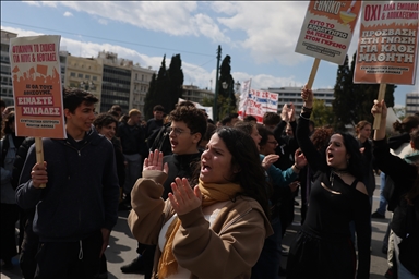 Students in Athens rally to mark the third anniversary of Tempi railway collision