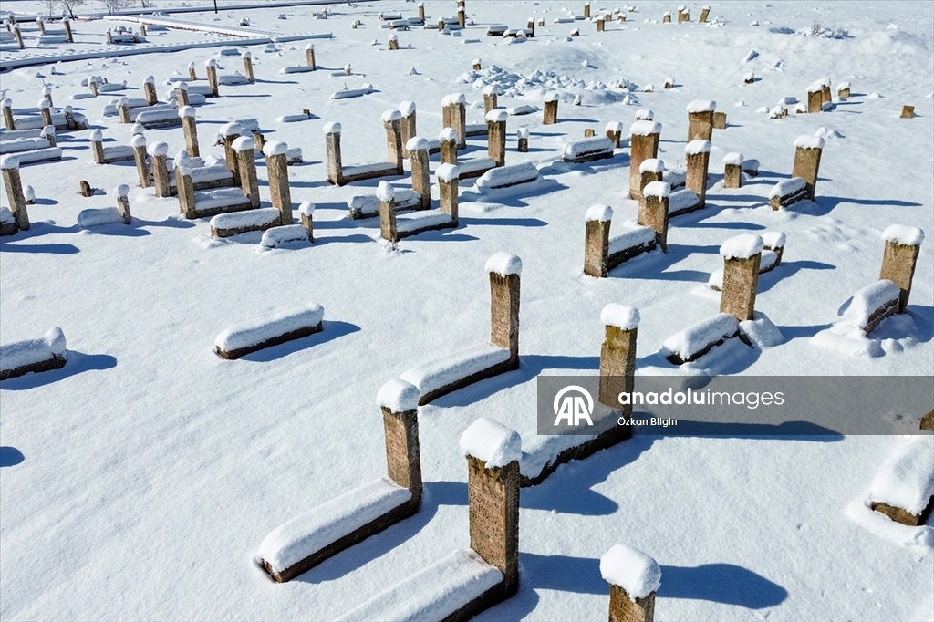 Van'daki Selçuklu Mezarlığı karla kaplandı
