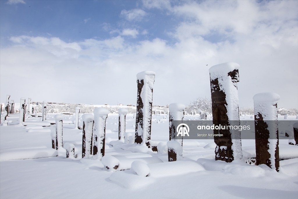 Bitlis'te tarihi yapılar karla kaplandı