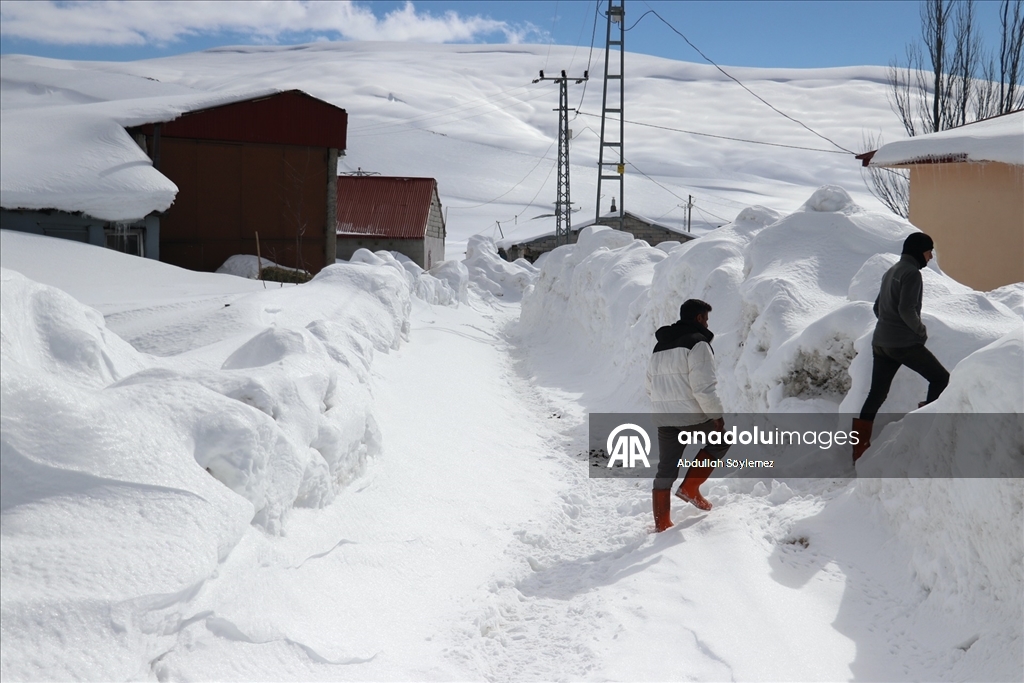 Baharda ev ve ahırların kara gömüldüğü Ağrı'nın köylerinde yaşam zorlu geçiyor
