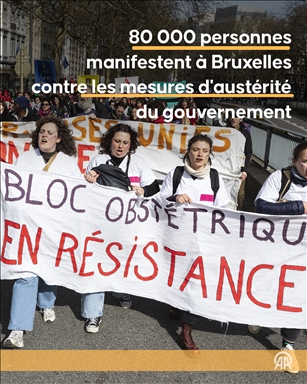 Environ 100 000 personnes ont défilé dans les rues de Bruxelles pour protester contre les mesures d'austérité du gouvernement belge, après trois jours de grève ferroviaire. 