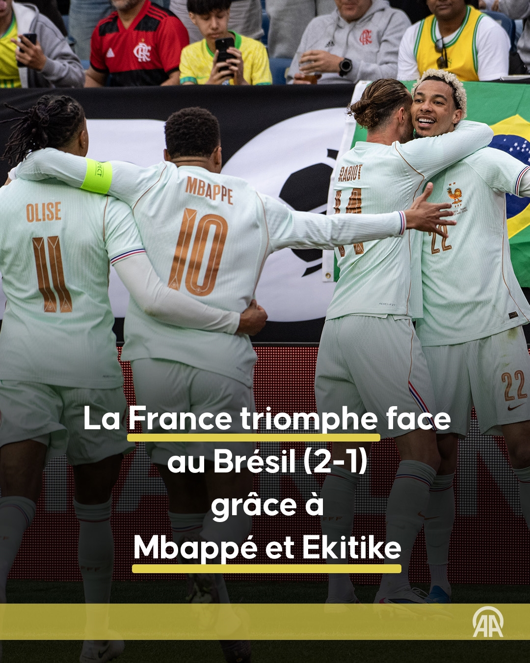 La France s’impose face au Brésil (2-1) à Boston, malgré un carton rouge.