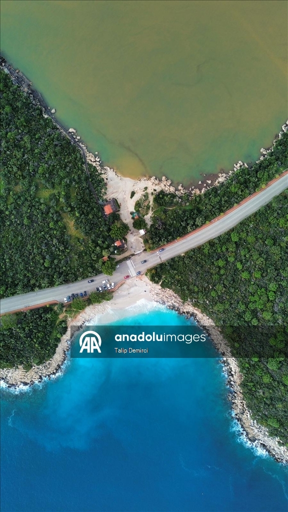 Kaş'ta sağanak sonrası denizin bir kısmı kahverengiye döndü