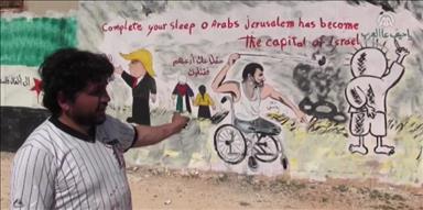 El artista sirio que plasma en los escombros la situación de los palestinos